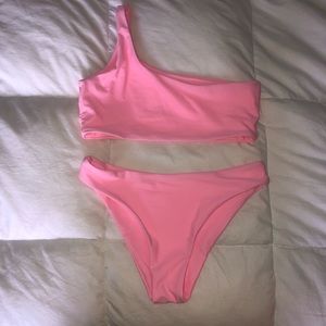 Shein One Shoulder Bubble Gum Pink Bikini Set